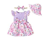 QUNERY Newborn Baby Girl Clothes Ruffled Floral Print Dress Summer Outfits Cute Skirt Set Purple 12-18 Months