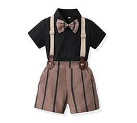 QUNERY Toddler Baby Boy Gentleman Outfits Short Sleeve Bodysuit Shirts Suspender Pants Summer Infant Baby Boy Suits Black 3-4 years