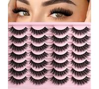QUNETY Lashes Wispy False Eyelashes Natural Fake Mink Lash Strips Cat Eye Eyelash Strip 14 Pairs Eye Lash Pack Lightweight Fluffy Cateye Lashes Soft Band 10-15mm Wispies Easy Eyelashes Natural Look