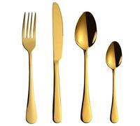 QUNINE Flatware sets Cutlery Set For 24pcs, Stainless Steel Cutlery 24 Piece Set Cutlery Cutlery Four Piece Set Of Titanium-plated Color Black Gold (24piece) Serving 6 People (Golden 24piece)