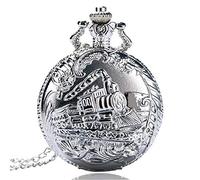 QUNINE Pocket Watch,Silver Travel Railway Pattern Pocket Watch for Men,Pocket Watch Gift
