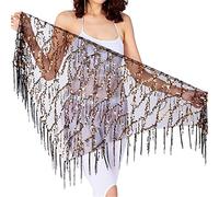 QUNINE Women's Belly Dance Belt Hip Scarf Belly Dance Costumes Sequins Tassel Belly Dance Hip Scarf for Women (Gold One Size)