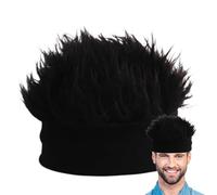Quniwokid Hat with Wig, Soft Beanie Wig, Wigs Hat for Men, Realistic Hip Hop Knitted Hats with Spiky Hairs, Men Women Cold Weather Hats for Daily Wear, Party, Cosplay Black