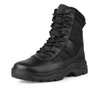QUNLON Men’s Breathable Army Tactical Military Boots Lightweight Combat Police Jungle Boots with Side Zip for Work Cadet Patrol Black-7UK