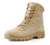 QUNLON Men’s Breathable Army Tactical Military Boots Lightweight Combat Police Jungle Boots with Side Zip for Work Cadet Patrol Sand-10.5UK