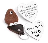 Qunrwe Pocket Hug Token,Long Distance Gifts Keepsake,Double Sided Inspirational Thinking of you Gift with Leather Keychain, To Son, Heart