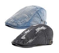 Qunson 2 Pack Mens Denim Cotton Newsboy Cap Ivy Gatsby Driving Hunting Cabbie Hats, 2 Pack-h, One Size