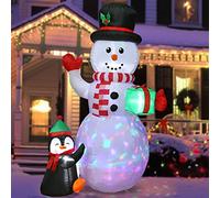 Quntis 1.8M/6ft Christmas Inflatable Snowman & Penguin with Rotating LED Light, Indoor/Outdoor Holiday Decoration for Xmas, Yard & Garden Parties (UK Plug)
