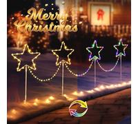 Quntis 4 Pack LED Christmas Star Pathway Lights Mains Powered Garden Stake Lights with Colour Changing 8 Modes Timer Memory Function Waterproof for Xmas Holiday Path Yard Lawn Decoration