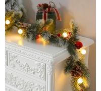 Quntis 5.7Ft Artificial Christmas Garland Lights Battery Powered with Timer, 20 LED Plastic Xmas Garland for Front Door Fireplace Stair Table Porch Indoor Decoration, 1.75M, Snow Norfolk