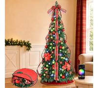 Quntis 6FT Pop Up Christmas Tree with Colorful Lights Remote & APP Control | 180CM 150LED Music Sync Collapsible Artificial Pre Lit Christmas Tree with Metal Stand and Balls Flowers indoor Decor, Green