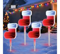 Quntis Christmas Pathway Lights Mains Powered, 4Pack Led Christmas Stocking Pathfinder Lights Garden Decoration, IP44 Waterproof Xmas Path Stake Lamps Outdoor Courtyard Road Balcony Yard Lawn Holiday