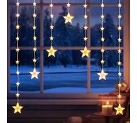 Quntis Christmas Star Window Lights, 1.5m 46 Led Star Curtain Lights 8 Modes Ip65 Waterproof Warm White & RGB Fairy Lights Battery Operated for Indoor Outdoor Home Bedroom Garden Party Decoration