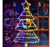 Quntis Christmas Tree Window Lights Battery Powered Color Change 143 LED Ladder Christmas Tree Lights Timer 8 Modes for Xmas Window Wall Garden Home Indoor Outdoor