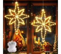 Quntis Christmas Window Lights, 58cm Bethlehem Christmas Star Light 118LEDs Battery Powered with 8 Modes & Timer, Large Star Xmas Window Decoration Lights Indoor Outdoor Warm White, 2 Pack