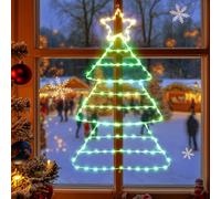 Quntis Christmas Window Lights Battery Powered 143 LED Christmas Tree Window Lights Timer 8 Modes Folding Ladder Decoration for Wall Xmas Tree Garden Home Indoor Outdoor