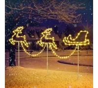 Quntis Outdoor Christmas Pathway Lights Mains Powered, 83cm 129 LED Reindeer Sleigh Path Lights Warm White & RGB with 8 Modes Timer Memory Function, Christmas Stake Decorations Garden Yard Lawn