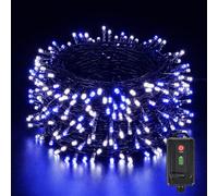 Quntis Outdoor Christmas Tree Lights Battery Operated Blue White 40M 300LED | 1800mAh Rechargeable Christmas Fairy String Lights 8 Modes/Timer IP44 Waterproof Decor Xmas Garden Indoor Gazebo Festive