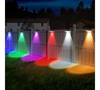 Quntis Outdoor Solar Wall Lights, 8 Pack Solar Fence Lights Warm White & 11 RGB Modes IP64 Waterproof Wireless Stick On Wall Lamp for Outside Garden Front Door Stair Porch Post Deck Yard Railing Patio