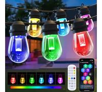 Quntis S14 Smart Outdoor String Lights 16m with APP & Remote Control Serial Connectable, IP65 Outdoor String Lights 16 Million Colors 200+ DIY Mode Music Mode Adjustable Brightness