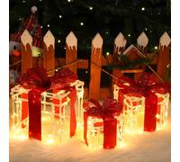 Quntis Set of 3 Light Up Present Boxes, 215 LEDs Christmas Decorations Metal Parcels Lights Acrylic, Illuminated Present Lights Gift Boxes Christmas Tree Decorations Indoor Xmas Fairy Lights Decor