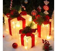 Quntis Set of 3 Light Up Present Boxes, 60 LEDs Christmas Decorations Parcels Lights, Illuminated Present Lights Gift Boxes Christmas Tree Decorations Indoor Xmas Fairy Lights Decor