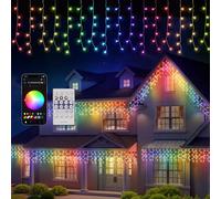 Quntis Smart Christmas Icicle Lights Outdoor with App Remote Control, 10m 408 LED RGBIC Curtain Lights 16 Million Colors, 60+ Dynamic Modes, Music Sync，IP44 Connectable String Lights Mains Powered