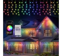 Quntis Smart Christmas Icicle Lights Outdoor with App Remote Control, 5m 204 LED RGBIC Curtain Lights 16 Million Colors, 60+ Dynamic Modes, Music Sync，IP44 Connectable String Lights Mains Powered