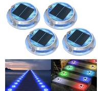 Quntis Solar Decking Lights Outdoor Garden 4 Pack, RGB Warm White Cool White 11 Lighting Modes, IP68 Waterproof Solar Driveway Lights for Garden Pathway Driveway Step Dock Ground