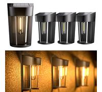 Quntis Solar Fence Lights, 4 Pack Solar Wall Lights Outdoor Garden, Waterproof Decorative Light, Auto ON/Off Retro Garden Fence Lights for Outside, Deck, Patio, Steps, Yard, Pathway, Warm White