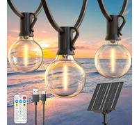 Quntis Solar String Festoon Lights Outdoor Garden - 41FT LED Garden String Light USB Rechargeable 8 Mode Timer Waterproof Remote Control 12M Outside Lights Solar Powered for Patio Gazebo Pergola