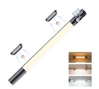 Quntis Under Cabinet Kitchen Lights Motion Sensor, 38cm Rechargeable Battery Cupboard Light 3 Modes, 3 Color Temp, Led Display Wardrobe Strip Lights Magnetic Stick On Wall Indoor Shelf Stair, 1P Black