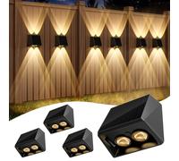 Quntis Up Down Solar Wall Light Outdoor, 4Pack Warm White & RGB Solar Fence Lights, IP65 Waterproof Front Door Outside Lights for Garden Porch Deck Stair Post Yard Backyard Pathway, Black