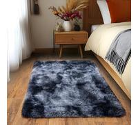 Quntue 2x3 Feet Blue Grey Tie-Dye Area Rug, Soft Plush Microfiber and Memory Foam, Non-Slip, High Pile, Machine Made, Rectangular, Indoor, Bedroom