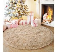 Quntue 3'x3' Beige Round Rug for Bedroom, Ultra Soft Fluffy Circle Rug for Kids Girls Boys Room, Cute Small Shag Rugs for Living Room Playroom Tent Castle Home Decor Rug