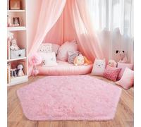 Quntue 4x4.6 Feet Pink Hexagon Rugs for Princess Tent, Ultra Soft Fluffy Hexagon Area Rug for Bedroom, Cute Shag Rugs for Girls Room, Fuzzy Plush Carpet for Kids Room Tent Castle Home Decor