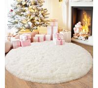 Quntue 4'x4' Cream Round Rugs for Girls Bedroom, Ultra Soft Fluffy Circle Rug for Kids Room, Cute Shag Rugs for Living Room Playroom Tent Castle Home Decor Rug