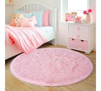 Quntue 4'x4' Round Pink Rugs for Girls Bedroom, Ultra Soft Fluffy Circle Rug for Kids Room, Cute Shag Rugs for Living Room Playroom Tent Castle Home Decor Rug