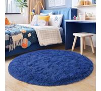 Quntue 5'x5' Blue Round Rug for Bedroom, Ultra Soft Fluffy Circle Rug for Kids Girls Boys Room, Cute Shag Rugs for Living Room Playroom Teen Room Home Decor Rug