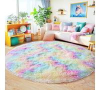 Quntue 5'x5' Rainbow Round Rugs for Girls Bedroom, Ultra Soft Fluffy Circle Rug for Kids Room, Cute Shag Rugs for Living Room Playroom Tent Castle Home Decor Rug