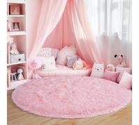 Quntue 5'x5' Round Pink Rugs for Girls Bedroom, Ultra Soft Fluffy Circle Rug for Kids Room, Cute Shag Rugs for Living Room Playroom Tent Castle Home Decor Rug