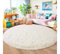 Quntue 6‘x6’ Cream Round Rugs for Girls Bedroom, Ultra Soft Fluffy Circle Rug for Kids Room, Cute Shag Rugs for Living Room Playroom Tent Castle Home Decor Rug