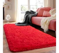 Quntue Runner Rugs for Bedroom 2x6 Rug Runners for Hallways Non Slip Soft Shag Bedside Rug, Fluffy Area Rug Throw Rugs for Living Room, Floor Carpet Runner for Nursery Kids Dorm, Red