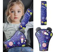 QUNXON Children's Seat Belt Pad Set, Adjustable Car Seat Belt Pads, Waist Belt Pads, Removable Belt Protection, Children's Car, Shoulder Pads, Belt Protector for More Comfort on the Travel (Space Blue