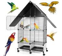 QUNZIDRESS 50'' Bird Cage, Extra Large Metal Parakeet Cage with Rolling Stand, Slide-out Tray & Feeders for Cockatiel, Parakeets, Lovebirds & Small to Mid-Sized Feathered Pets (Black)