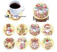 QUNZIDRESS 8Pcs DIY Gem Diamond Kit Christmas Round Wood Cork Back