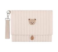 QUNZIDRESS Cute Bear Embroidery Diaper Clutch Bag Foldable Multiple Pockets Baby Diaper Bag Organizer Stroller Attachment with Wipes Pocket Travel Essential for Mom (Khaki)