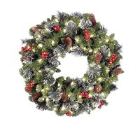 QUNZIDRESS Lighted Snow Pinecone Wreath - Christmas Advent Decor for Front Door Party New Year