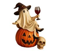 QUNZIDRESS Witch Ghost Resin Halloween Statue Wine Glass Skull Pumpkin(A)