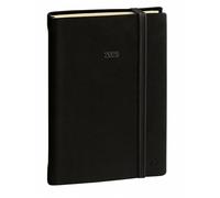 Quo Vadis - Collection: Silk Daily 21 Prestige with Elastic Calendar Year Diary 13 x 21 cm - Multilingual Edition - 12 Months January-December - Black - Year 2023